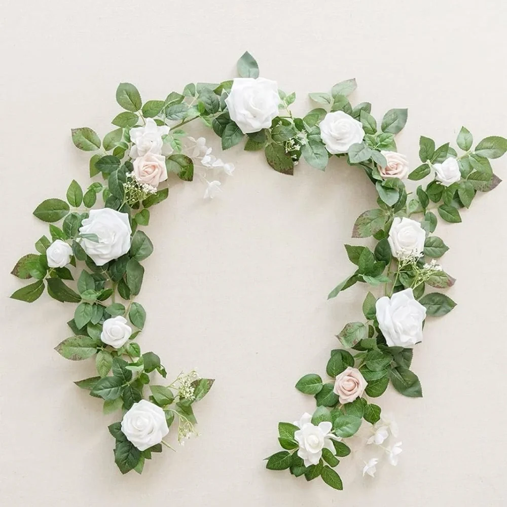 Ling's Moment 5' Garland in 'White & Sage'. Both used once Indoors. Like New